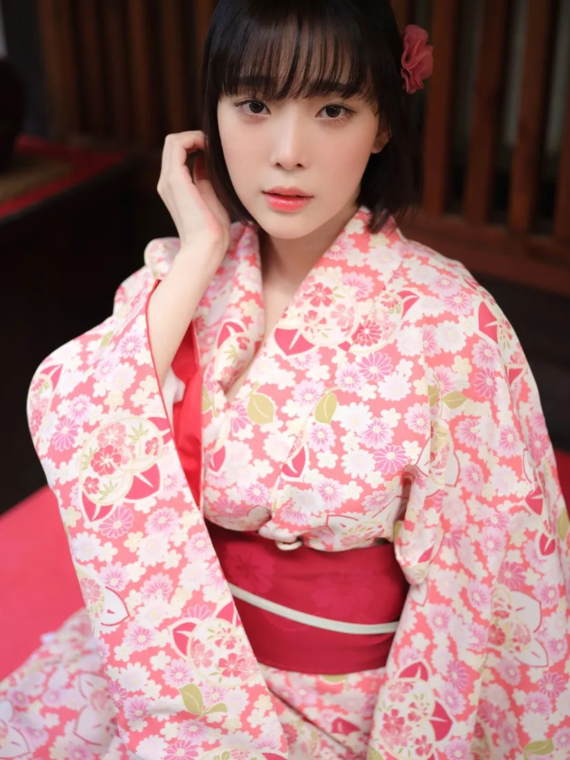 和服美女手机壁纸｜粉色和服背景图片 - 日式写真「哲风壁纸」