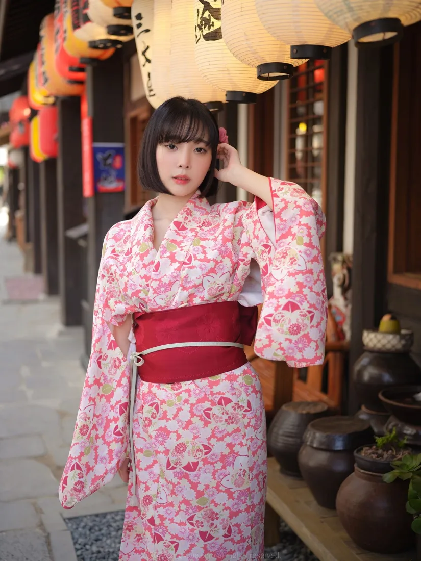 樱花纹和服手机壁纸｜日式街道背景图片 - 写真「哲风壁纸」