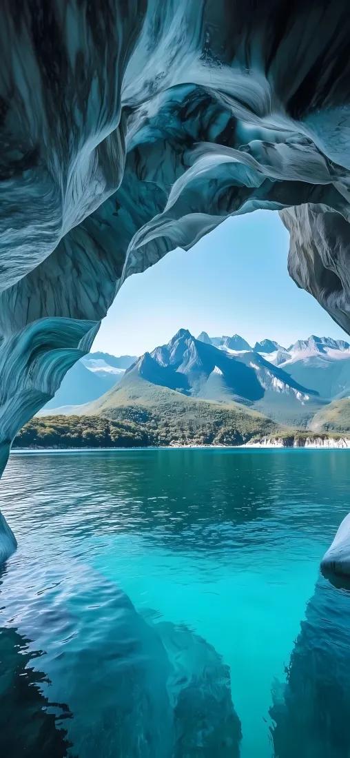 冰川洞穴手机壁纸｜自然风景背景图片 - 蓝绿色海水「哲风壁纸」