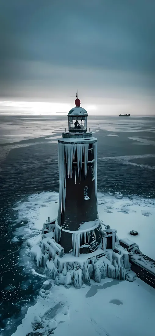灯塔手机壁纸｜海边背景图片 - 冰冻海岸线「哲风壁纸」