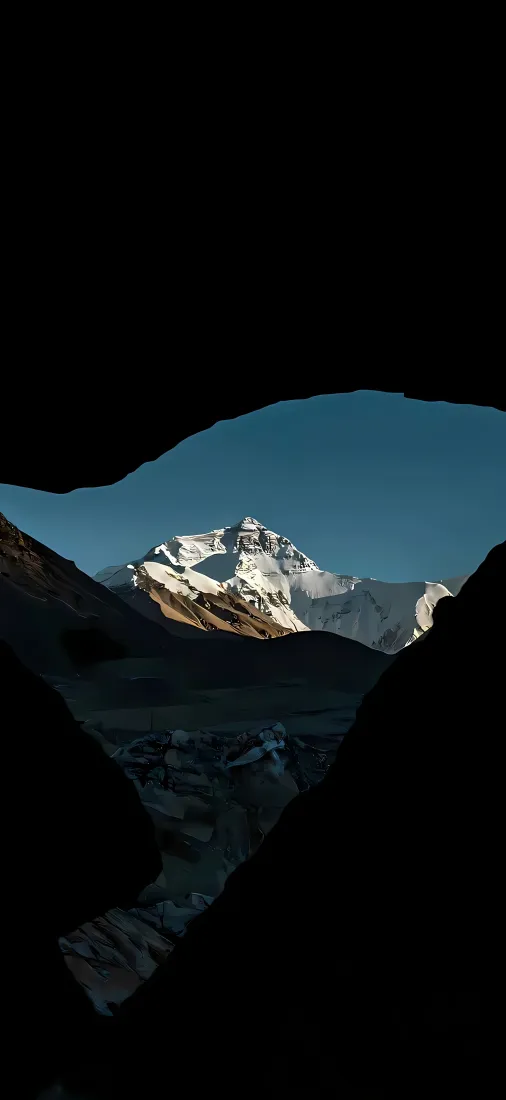洞口视角雪山手机壁纸｜自然风景背景图片 - 蓝天冰川「哲风壁纸」
