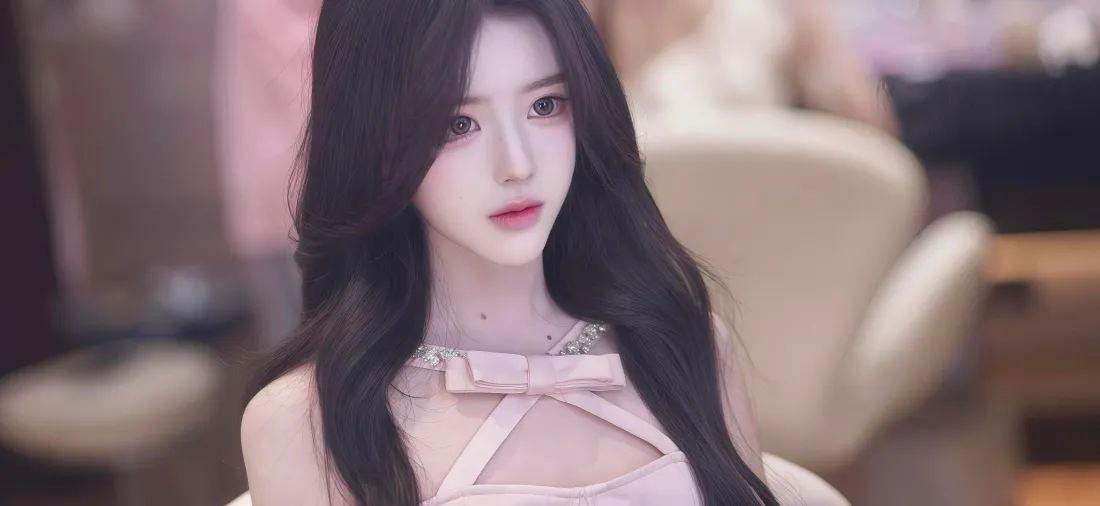 长发美女手机壁纸｜室内背景图片 - 浅色吊带裙「哲风壁纸」