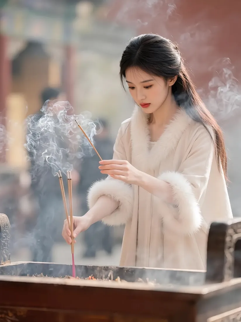 上香美女手机壁纸｜寺庙背景图片 - 祈福「哲风壁纸」