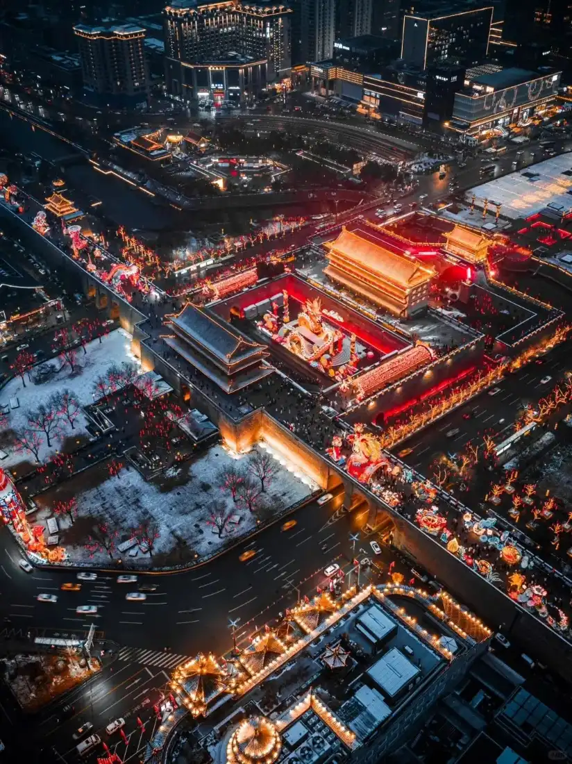 西安夜景手机壁纸｜西安雪景背景 - 西安古建筑夜景「哲风壁纸」