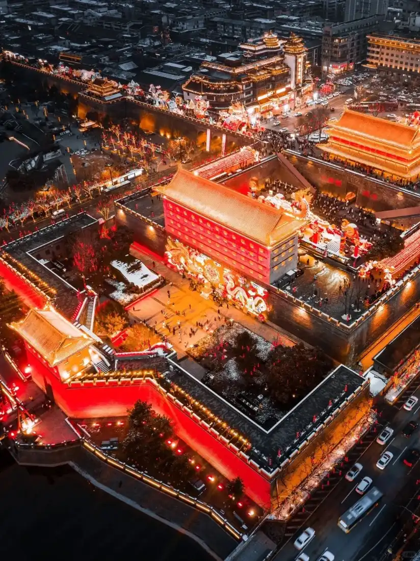 西安夜景手机壁纸｜西安背景图片 - 城墙古建筑灯光「哲风壁纸」