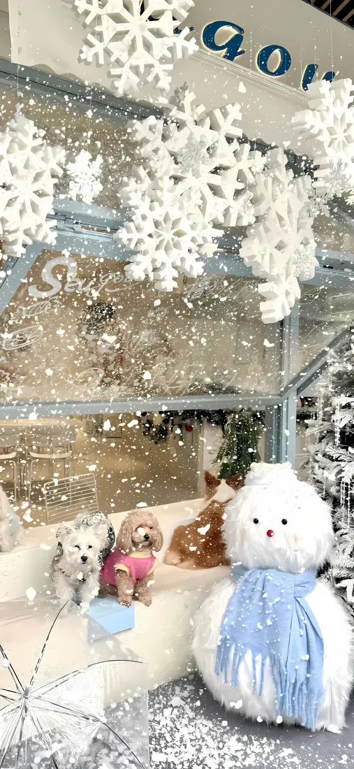 雪花雪人手机壁纸｜咖啡店门口背景 - 冬日「哲风壁纸」
