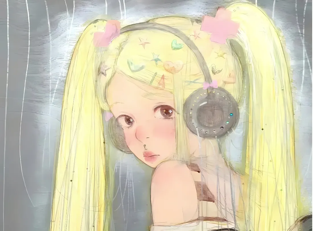 2k线稿女孩壁纸｜y2k背景图片 - 双马尾少女「哲风壁纸」