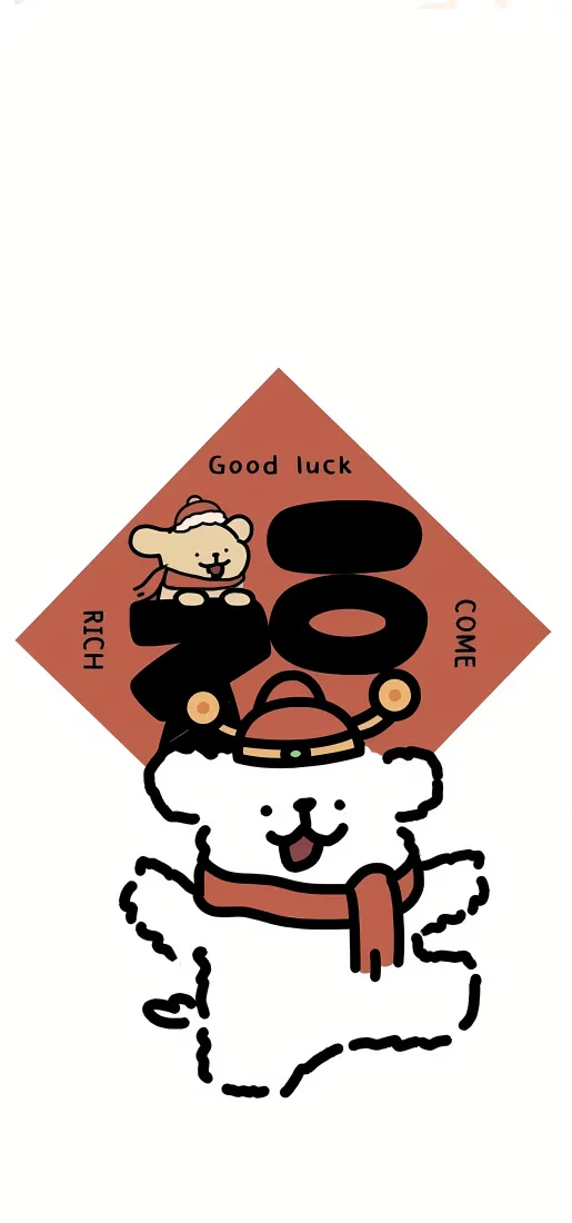 线条小狗福字手机壁纸｜红色简约背景 - 新年喜庆「哲风壁纸」