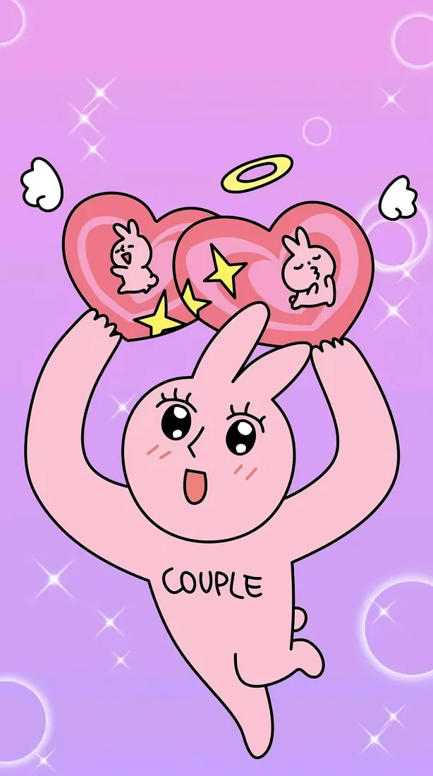 粉红兔手机壁纸｜紫色背景图片 - 爱心暴击「哲风壁纸」