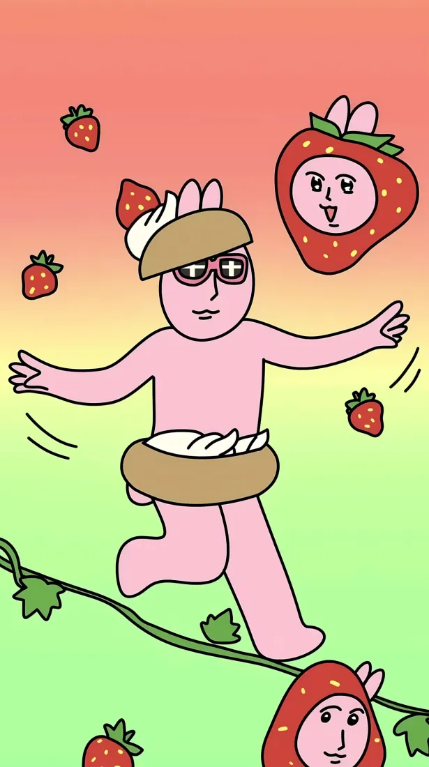 粉红兔草莓手机壁纸｜卡通人物背景图片 - 藤蔓「哲风壁纸」