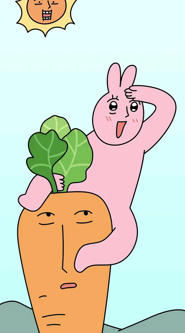 粉红兔手机壁纸｜浅蓝色背景图片 - 胡萝卜「哲风壁纸」