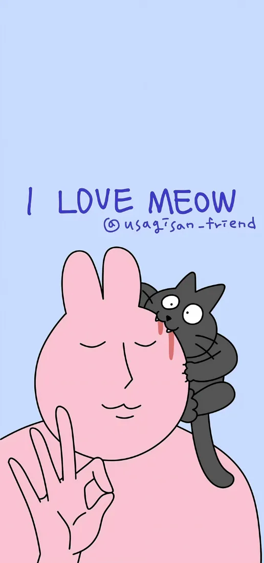 粉红兔手机壁纸｜可爱背景图 - 黑色小猫OK手势「哲风壁纸」