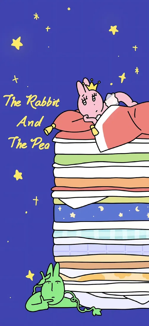 粉红兔手机壁纸｜蓝色星空背景 - 豌豆公主童话「哲风壁纸」