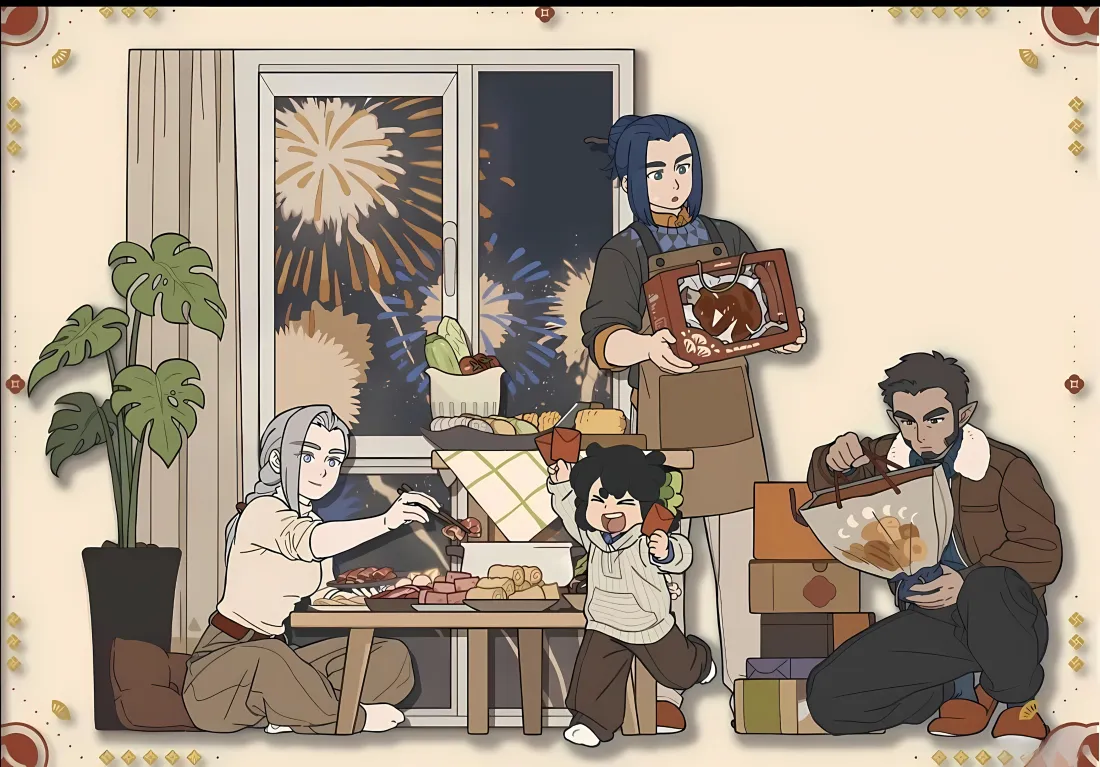 3k罗小黑战记壁纸｜新年吃火锅背景图片 - 烟花团圆「哲风壁纸」