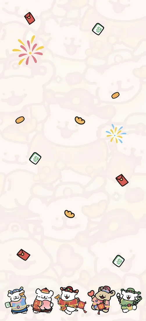 线条小狗手机壁纸｜新年背景图片 - 红包烟花铜钱「哲风壁纸」