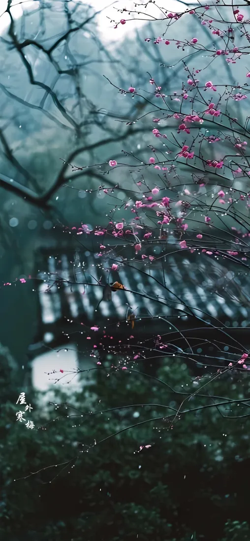 梅花古建筑手机壁纸｜江南庭院背景 - 景深雾气「哲风壁纸」