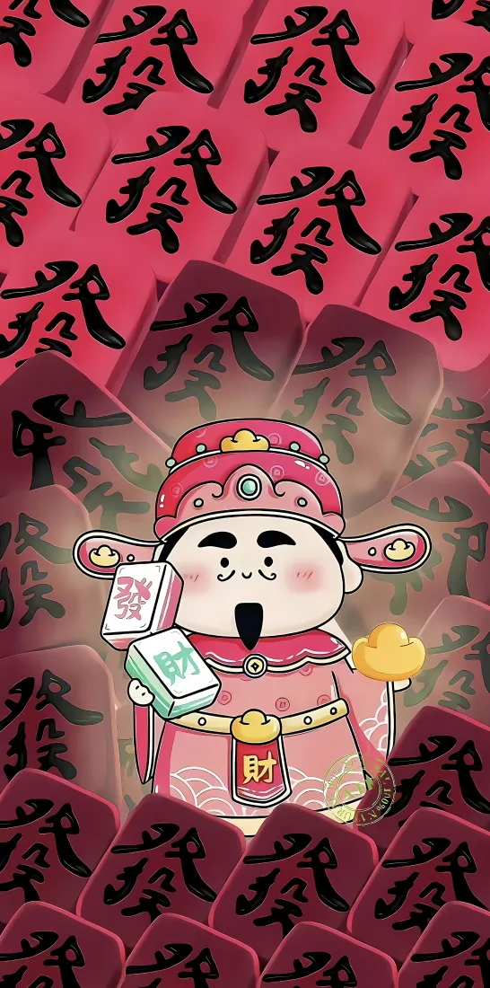 卡通财神手机壁纸｜红色發字背景 - 发财财运「哲风壁纸」
