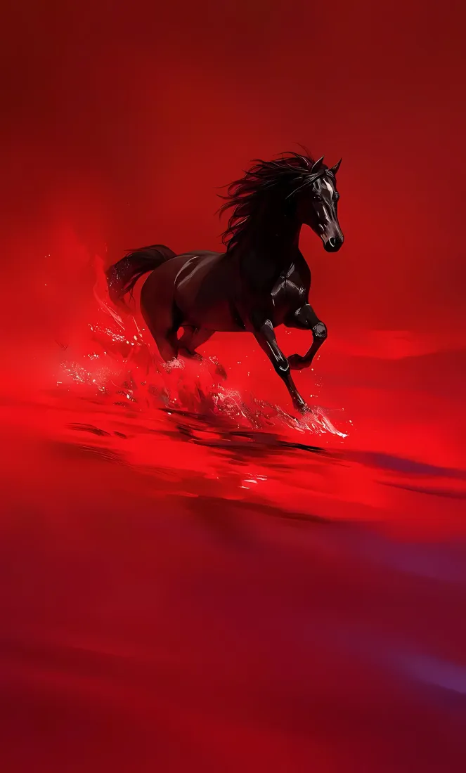 黑马手机壁纸｜红色背景图片 - 奔驰骏马「哲风壁纸」