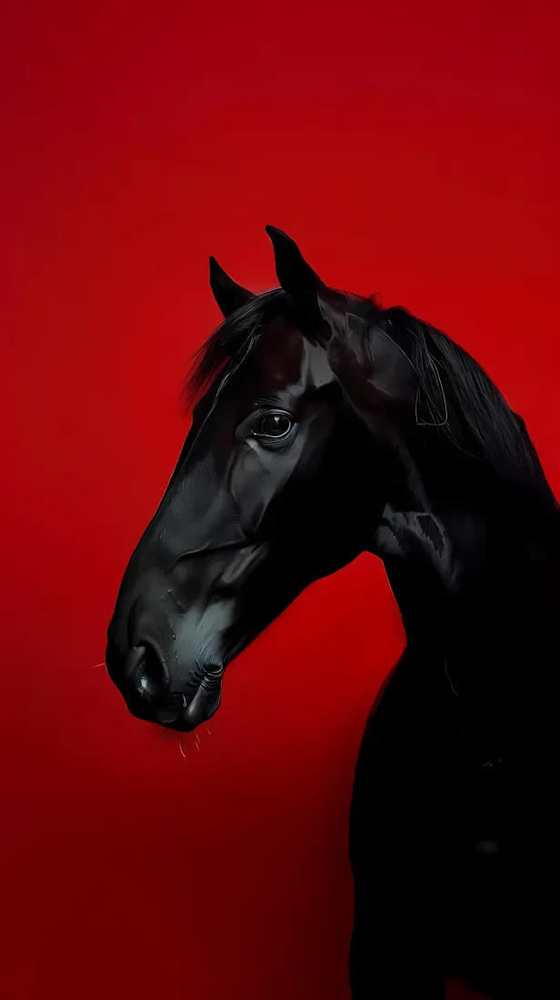 黑马手机壁纸｜红底背景图片 - 简约骏马「哲风壁纸」