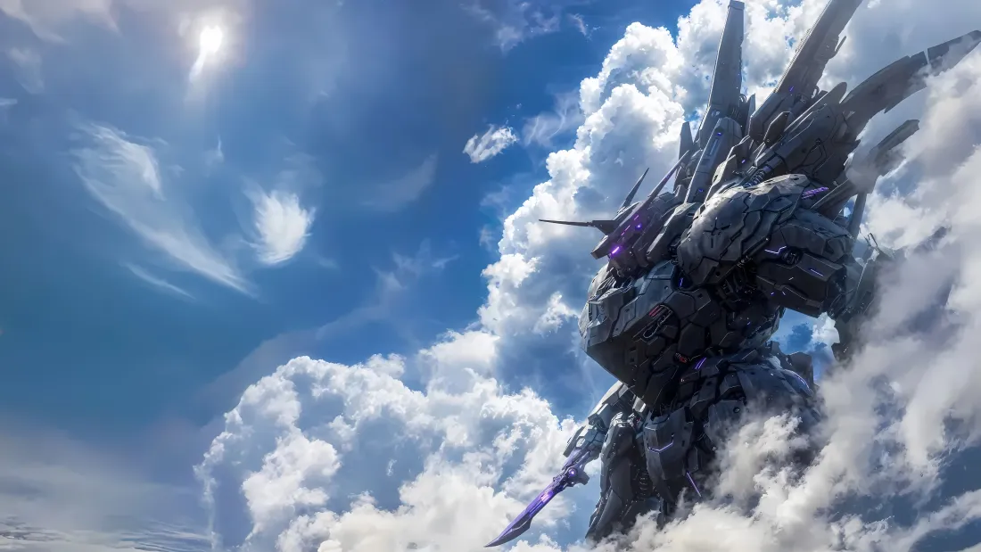 4k高达机甲壁纸｜蓝天云层背景图片 - 科幻「哲风壁纸」