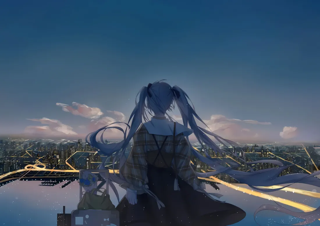 4k初音未来壁纸｜城市景观背景图片 - 背影「哲风壁纸」