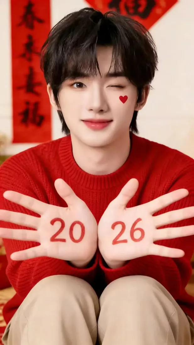 丁程鑫手机壁纸｜新年背景图 - 2026红衣爱心「哲风壁纸」
