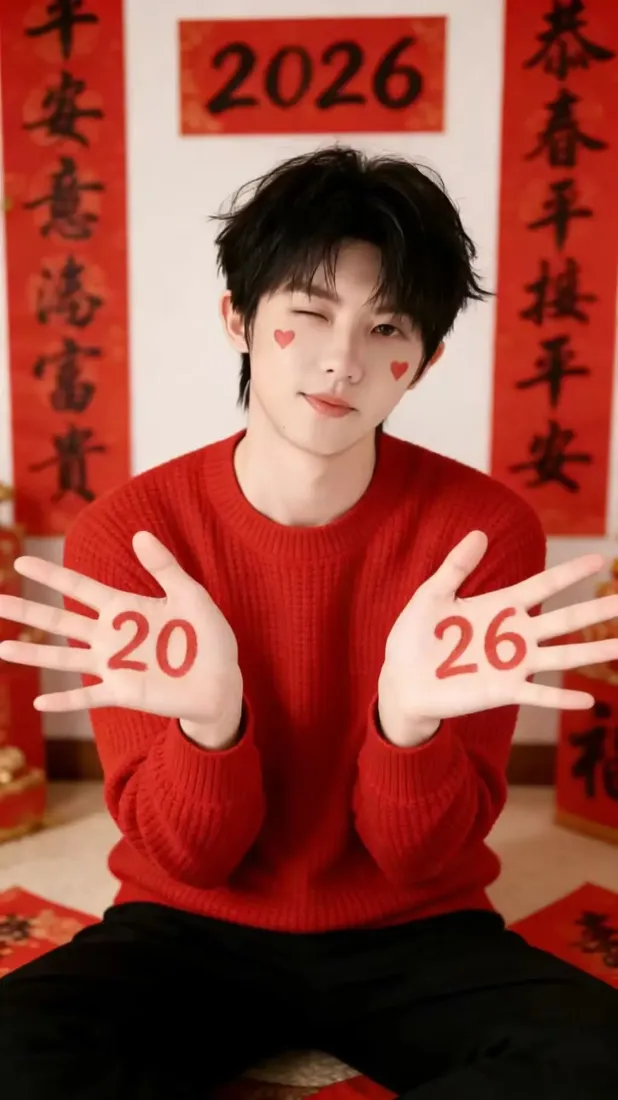 严浩翔手机壁纸｜红色背景图片 - 2026新年贺岁「哲风壁纸」