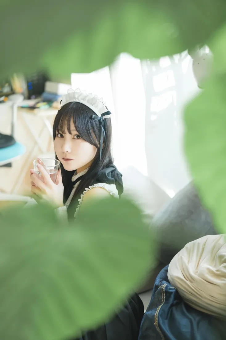 女仆装女孩手机壁纸｜居家背景图片 - 绿植室内场景「哲风壁纸」