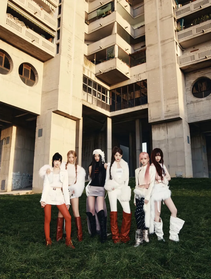 IVE女团手机壁纸｜楼房草地背景 - 辣妹时尚穿搭「哲风壁纸」