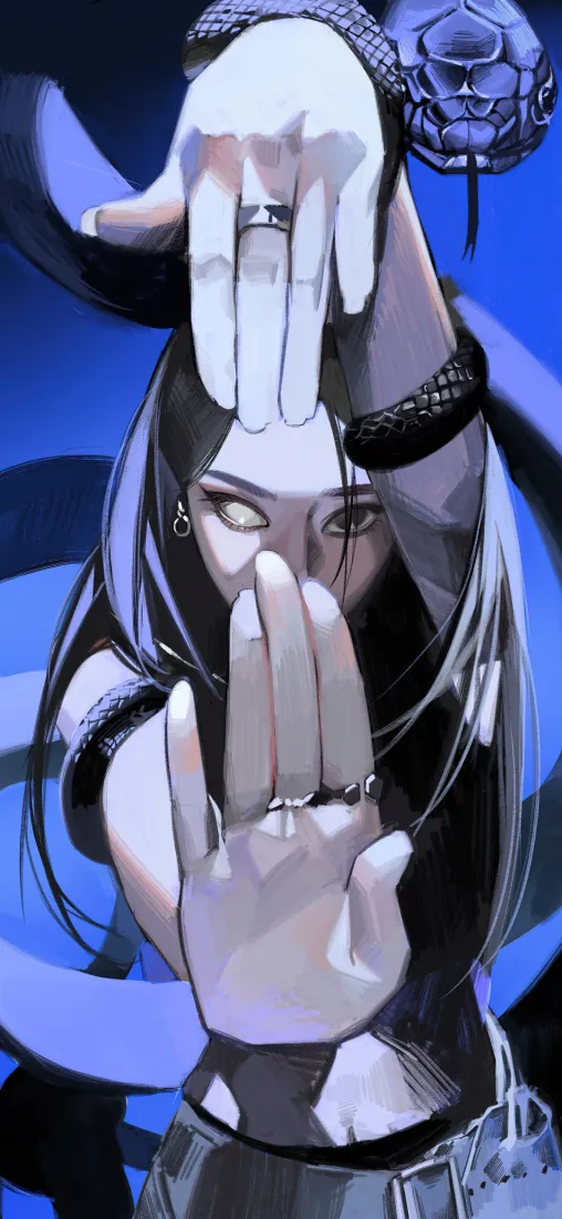 九头蛇女王手机壁纸｜蓝色背景图片 - 暗黑风插画「哲风壁纸」