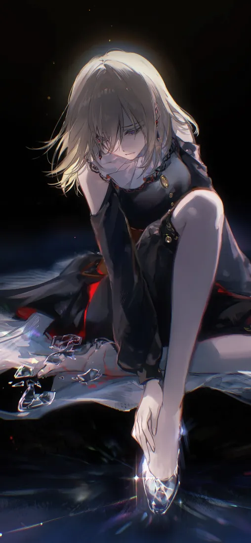 三角初华手机壁纸｜暗色背景图片 - 黑色服饰水花「哲风壁纸」