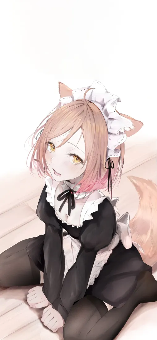 猫耳女仆手机壁纸｜动漫背景图 - 粉色兽耳娘「哲风壁纸」