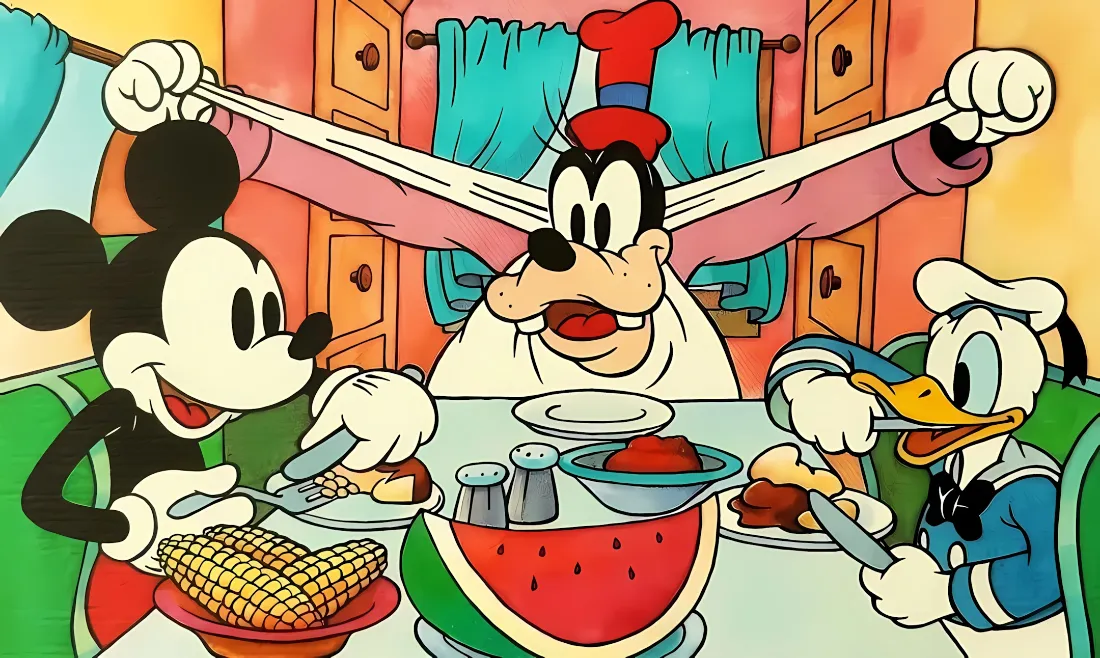 2k米奇高飞唐老鸭壁纸｜卡通聚餐背景图片 - 欢乐用餐「哲风壁纸」