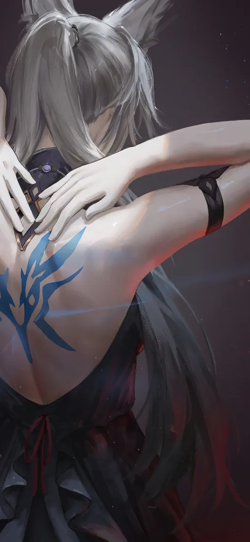 兽耳美女手机壁纸｜纹身背景图片 - 蓝色纹身「哲风壁纸」