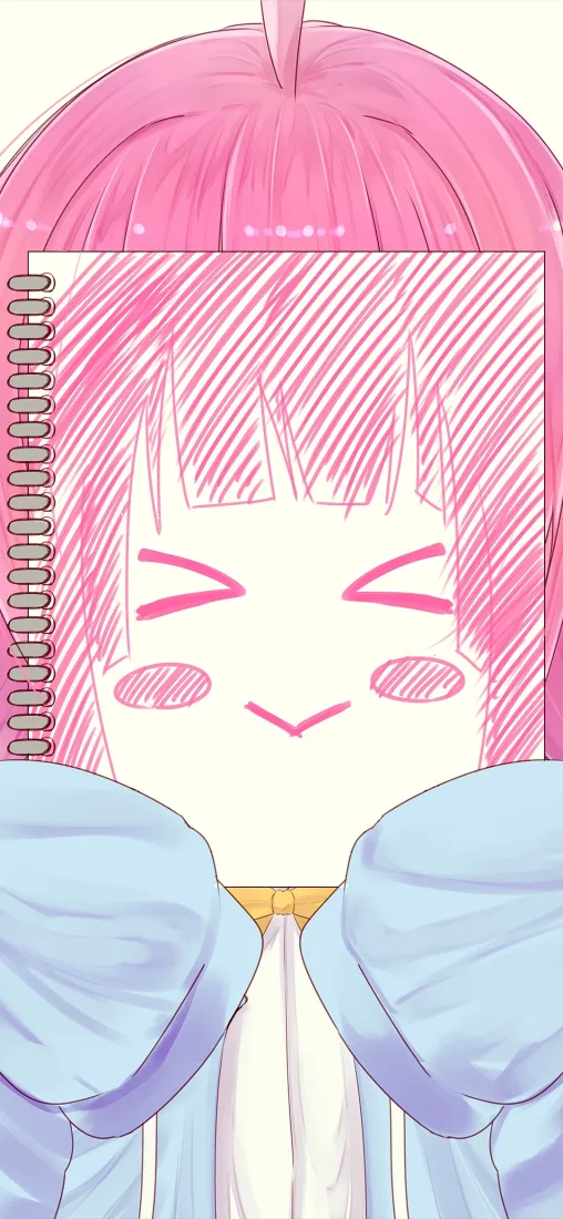 手绘动漫人物手机壁纸｜粉色头发背景 - 可爱手绘脸「哲风壁纸」