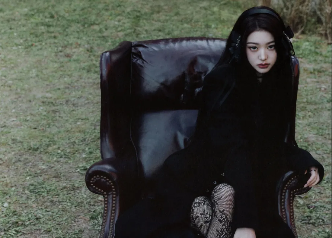 3k张元英壁纸｜草地黑椅背景图片 - 暗黑黑丝「哲风壁纸」