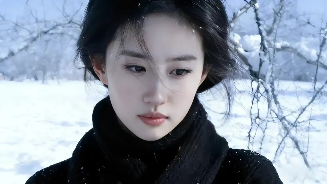 3k刘亦菲壁纸｜雪景背景图片 - 黑色围巾冬日「哲风壁纸」