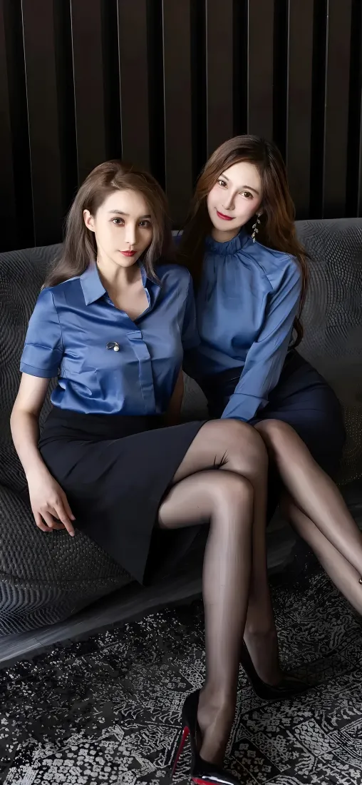 姐妹花黑丝职业装手机壁纸｜深色背景 - 双倍快乐「哲风壁纸」