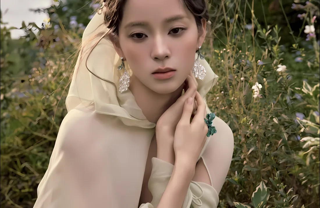 2k欧阳娜娜壁纸｜花草背景图片 - 米色服饰写真「哲风壁纸」