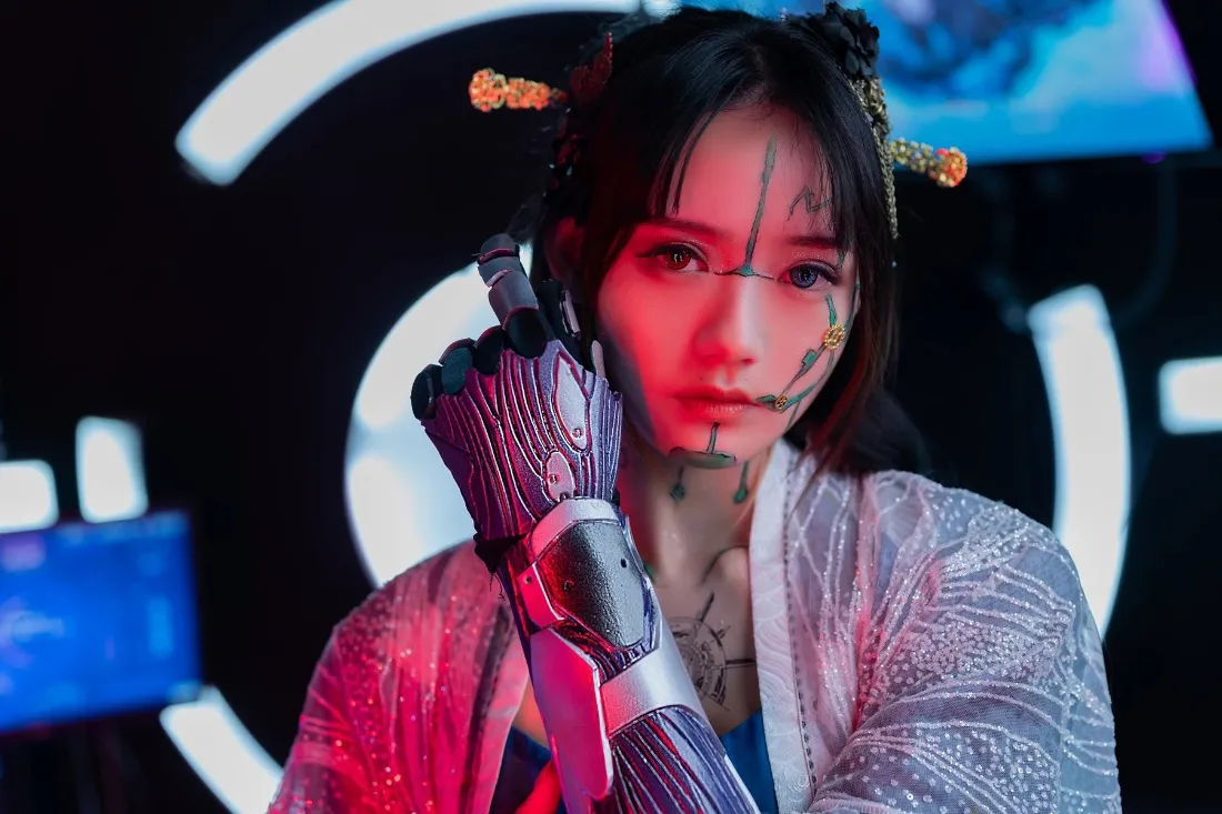 赛博朋克机械臂｜未来科技背景图片 - 机械改造女「哲风壁纸」