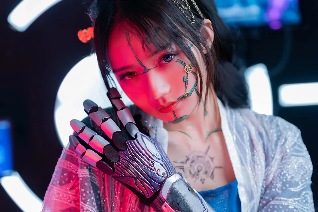 机械臂女孩手机壁纸｜赛博科技背景 - 未来「哲风壁纸」