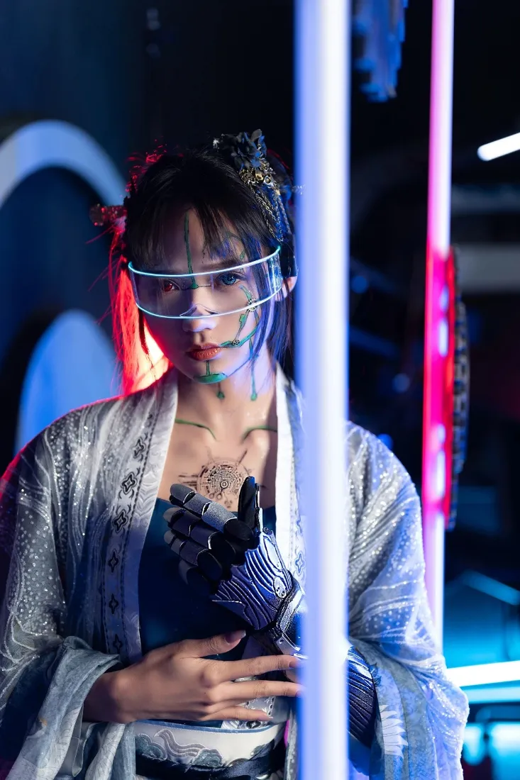 赛博古风手机壁纸｜未来科技背景图片 - 蓝红光影「哲风壁纸」