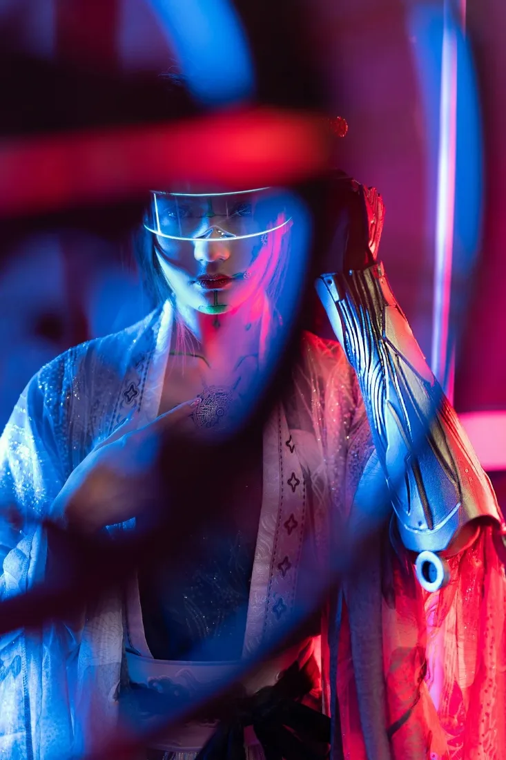 赛博朋克手机壁纸｜未来科技背景图片 - 机械臂和服「哲风壁纸」