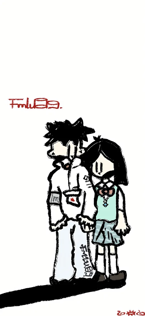 手绘情侣手机壁纸｜简约背景图片 - 黑白卡通情侣「哲风壁纸」