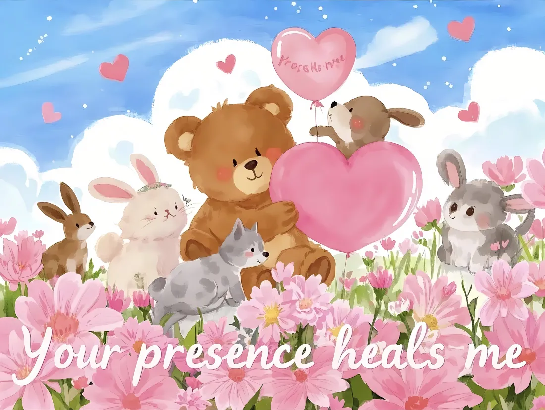 4k卡通小熊壁纸｜粉色花丛背景图片 - 治愈系动物「哲风壁纸」