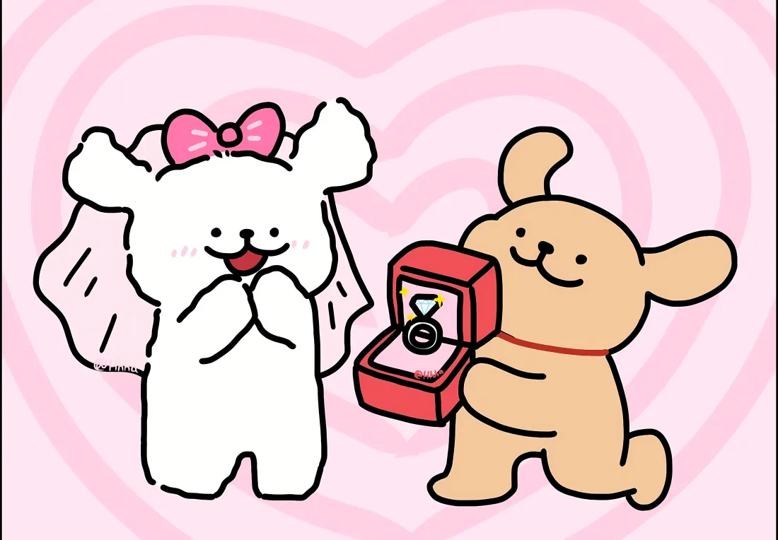 5k线条小狗壁纸｜求婚背景图片 - 浪漫卡通情侣小狗「哲风壁纸」
