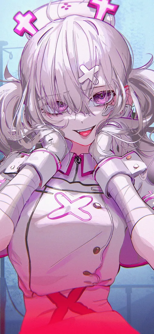 健屋花那手机壁纸｜紫粉背景 - 彩虹社护士装「哲风壁纸」