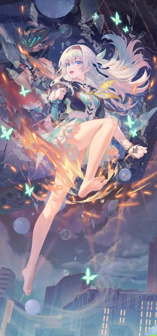 白发少女手机壁纸｜城市夜景背景 - 魔法特效「哲风壁纸」