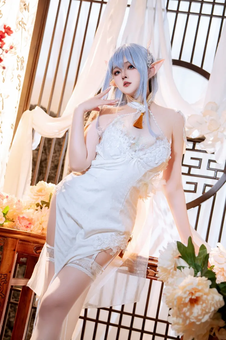 精灵少女古风手机壁纸｜白色背景 - 蕾丝连衣裙「哲风壁纸」