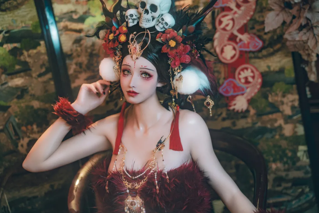 红衣美女手机壁纸｜复古背景图片 - 艺术写真「哲风壁纸」